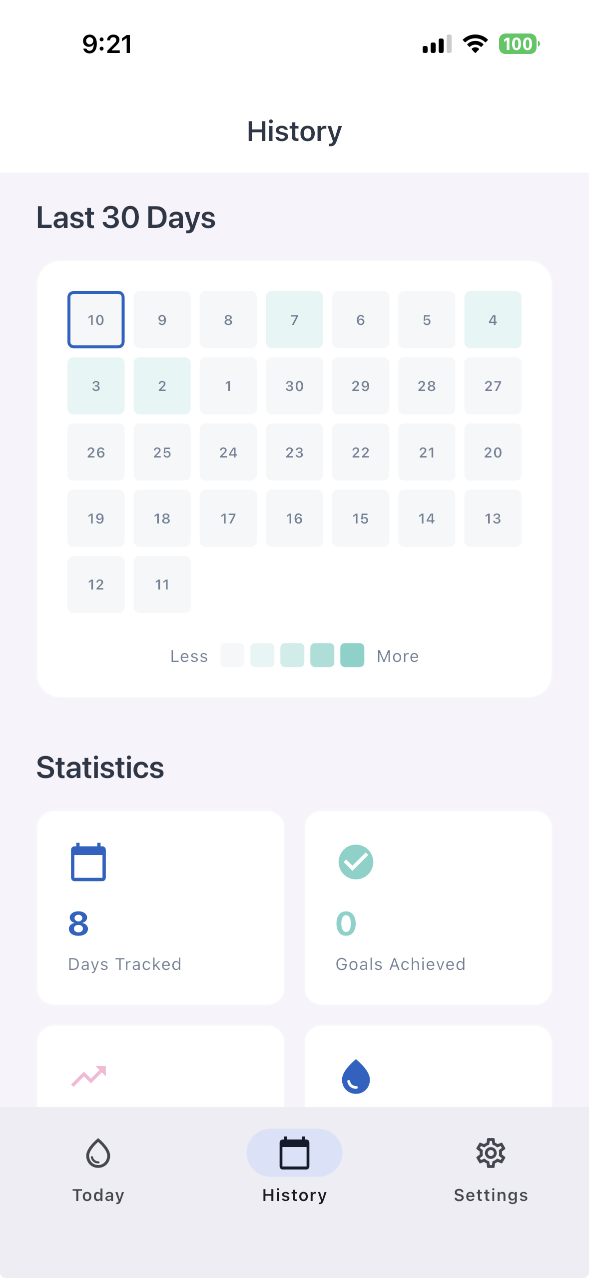 History calendar and streak view