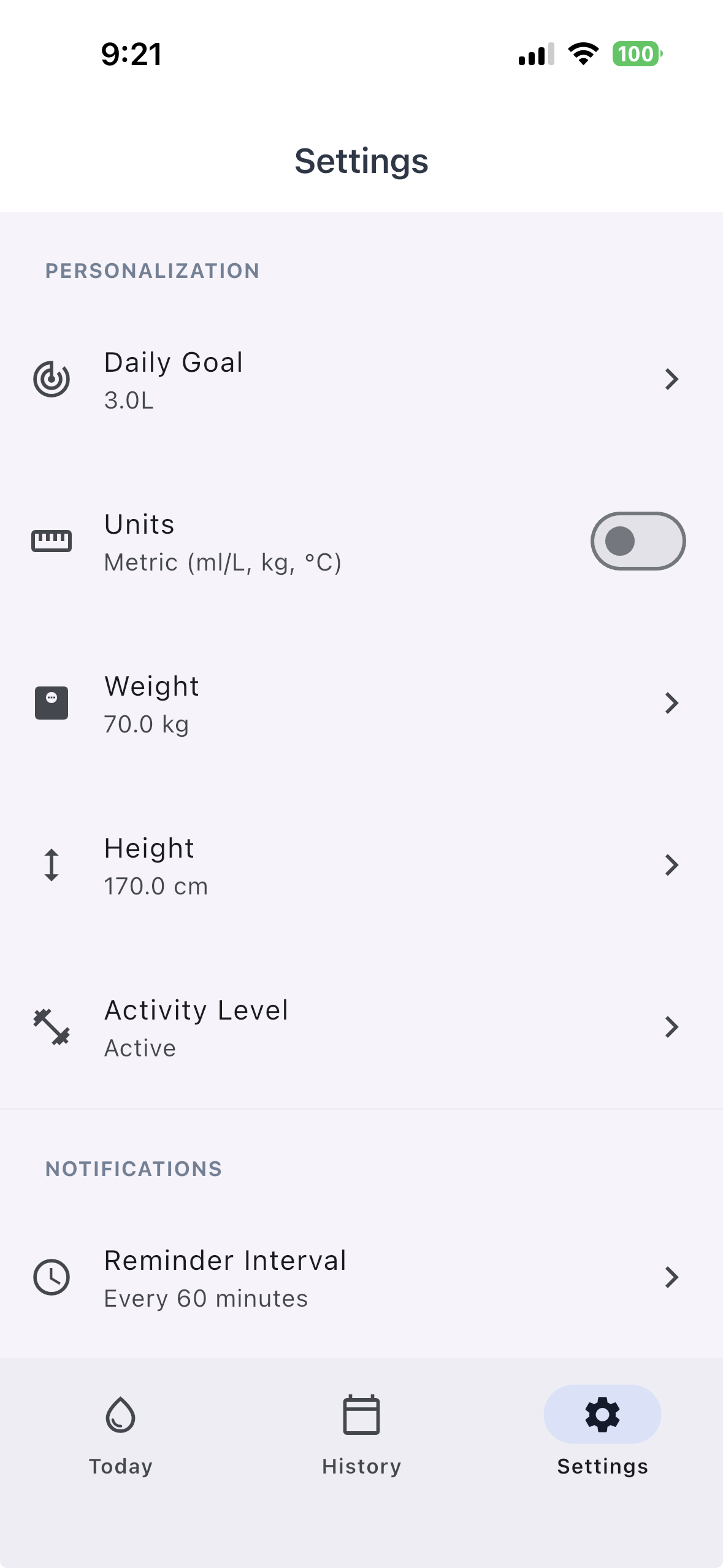Personalization settings